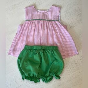 Little English Pink Gingham Top with Green Bloomers